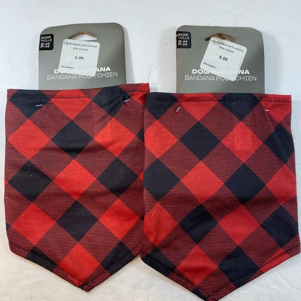 Set of 2 Red and Black Checkered Dog Bandanas size S